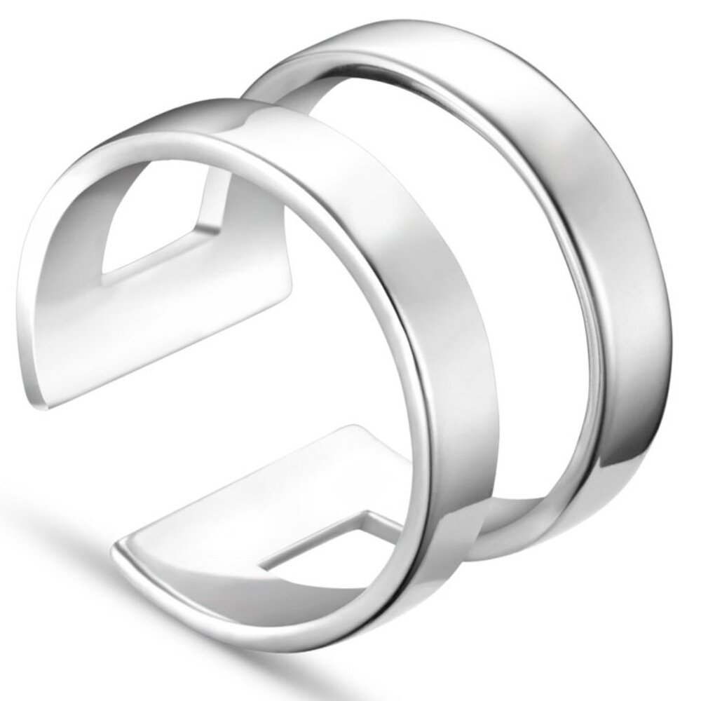 NWOT 925 sterling silver stamped Adjustable Double band Cuff Ring for Him or Her